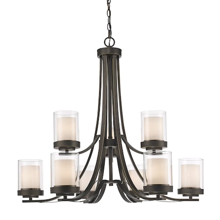 Z-Lite Willow 9 Light Chandelier, Olde Bronze & Clear Outside with Matte Opal Inside 426-9-OB